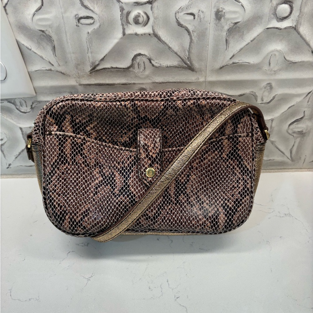 G.I.L.I. Snake Print Crossbody Bag in Brown and Gold